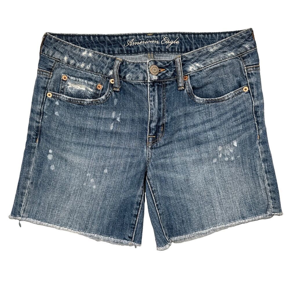 American Eagle Denim Shorts Size 6 (W30 Inseam 6) Blue Cotton Distressed Womens